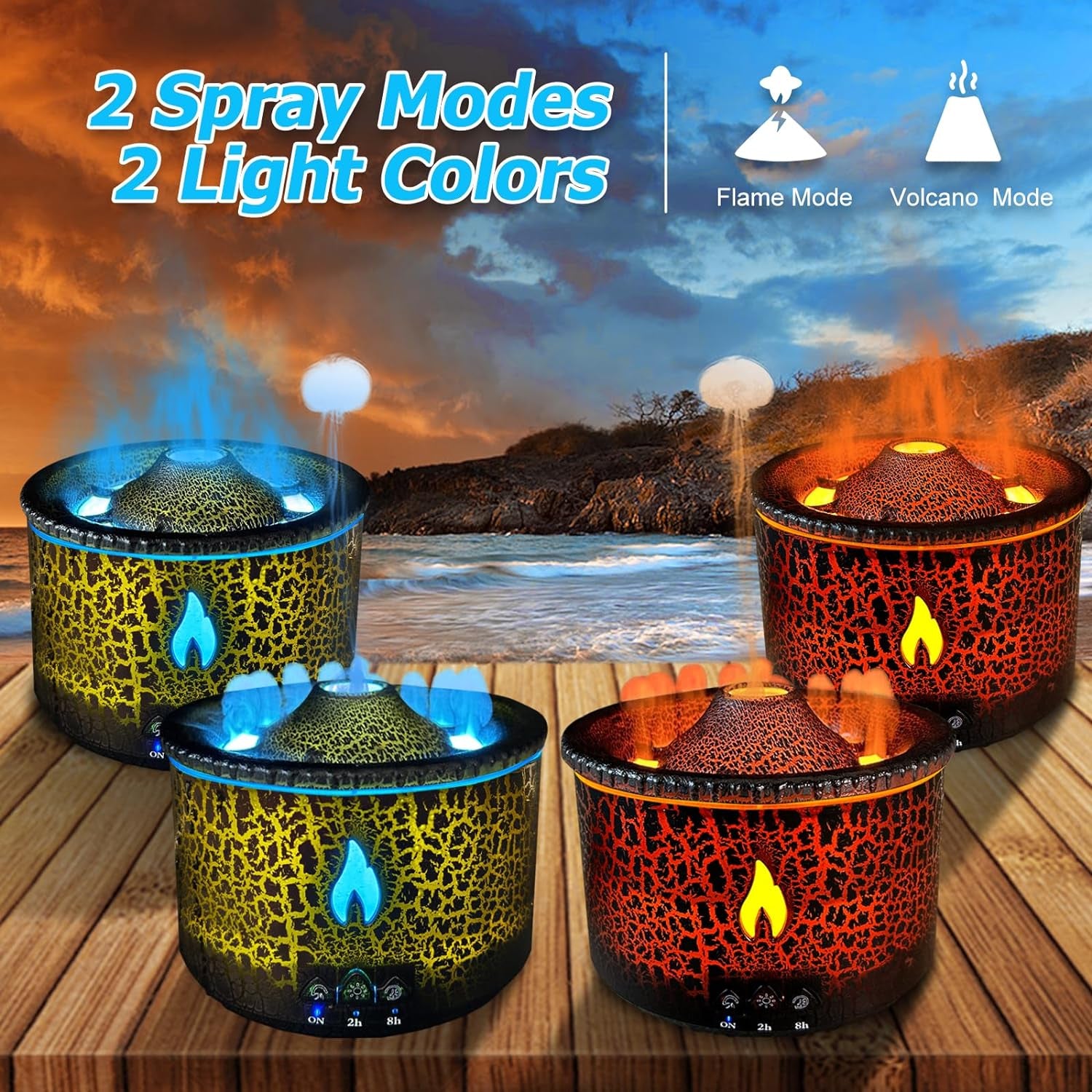 Volcano Diffuser, Essential Oil Diffuser 300Ml Volcano Humidifier with Flame & Volcano Mist Mode, 2 Colors, Timer, Auto Shut-Off, Remote Control, Flame Diffusers for Home Bedroom Black