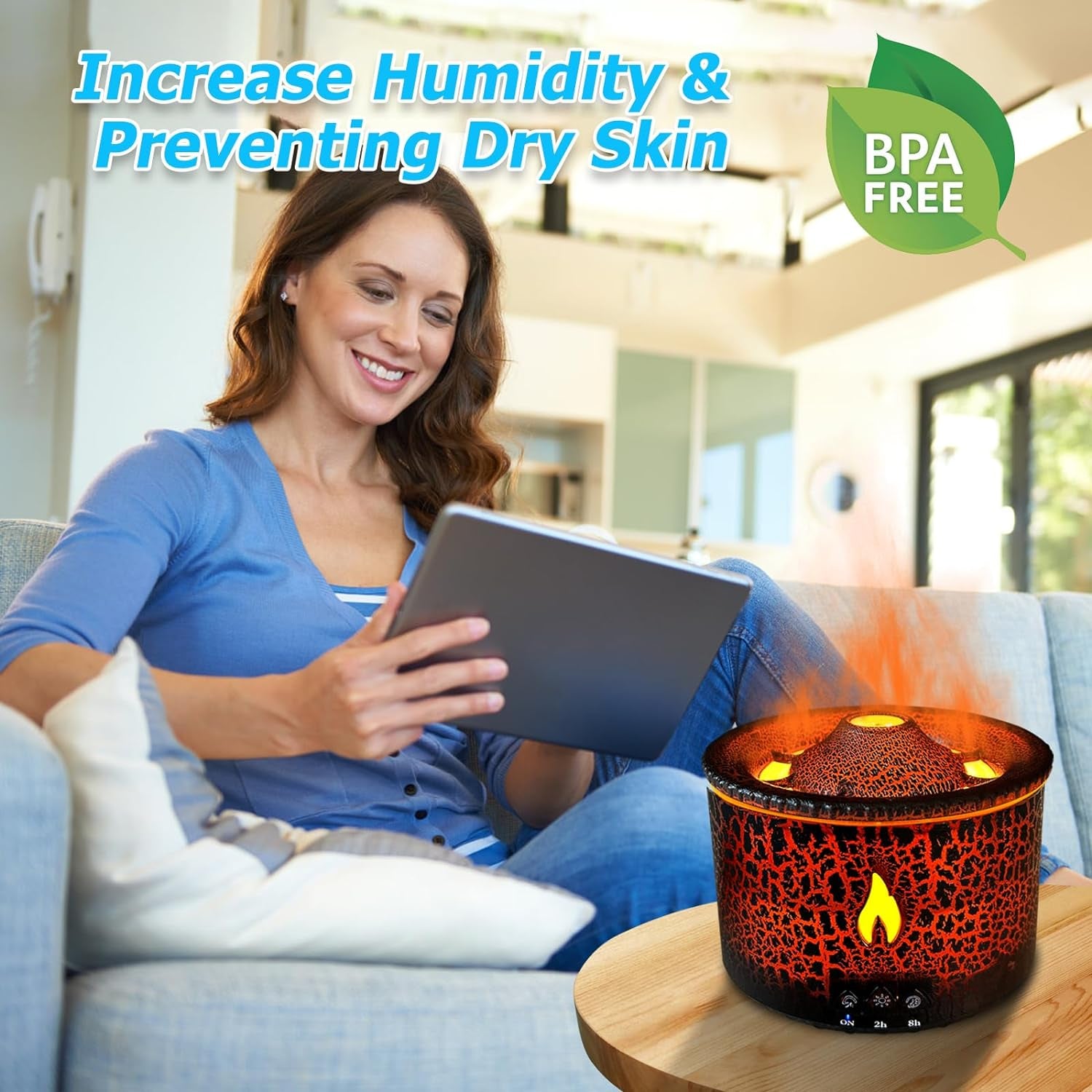 Volcano Diffuser, Essential Oil Diffuser 300Ml Volcano Humidifier with Flame & Volcano Mist Mode, 2 Colors, Timer, Auto Shut-Off, Remote Control, Flame Diffusers for Home Bedroom Black