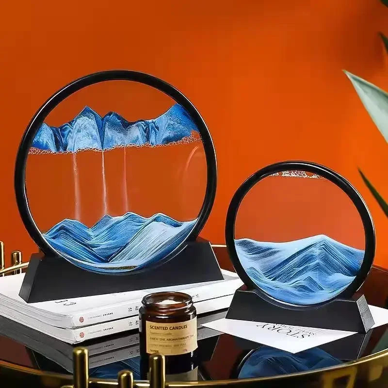 3D Moving Sand Art Nordic Creative Oranment Liquid Hourglass Flowing Sand Sandscape round Quicksand Painting Home Decor Gifts