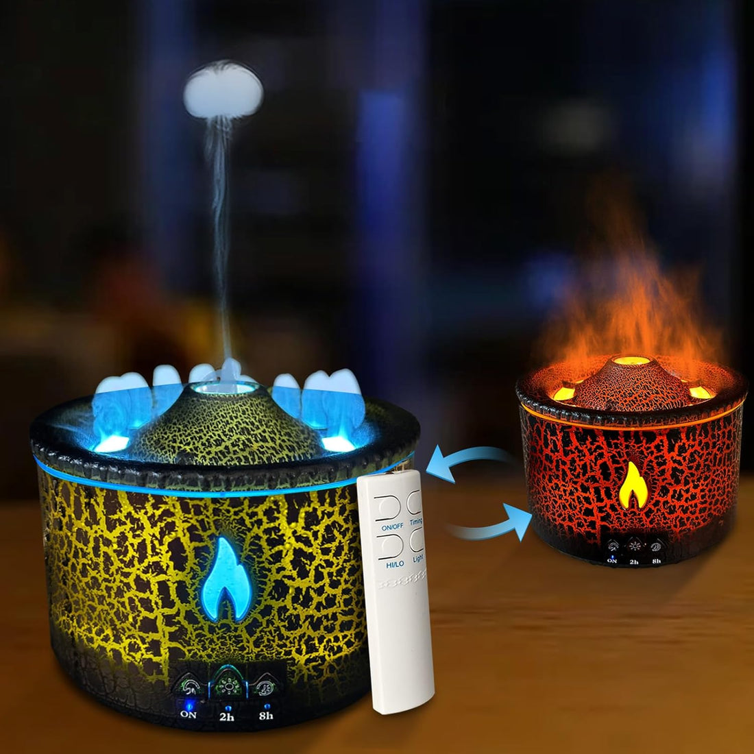 Volcano Diffuser, Essential Oil Diffuser 300Ml Volcano Humidifier with Flame & Volcano Mist Mode, 2 Colors, Timer, Auto Shut-Off, Remote Control, Flame Diffusers for Home Bedroom Black