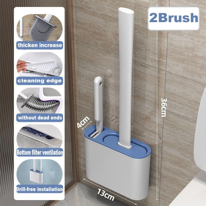 Wall Hanging Toilet Brush with Holder Long Handled Silicone Toilet Brush Soft Bristles WC Cleaning Brush Bathroom Accessories