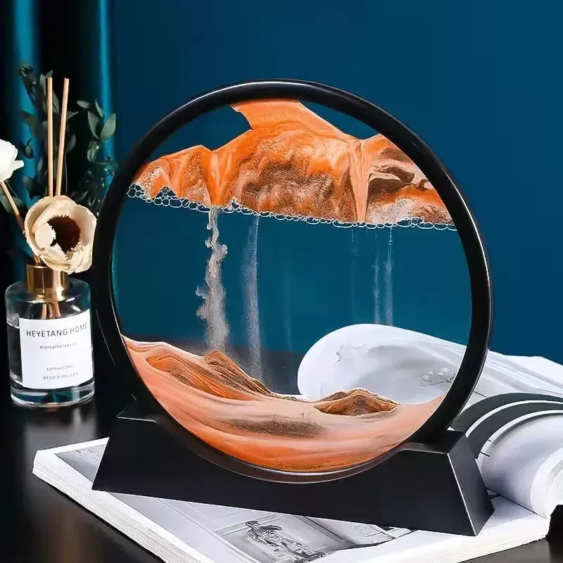 3D Moving Sand Art Nordic Creative Oranment Liquid Hourglass Flowing Sand Sandscape round Quicksand Painting Home Decor Gifts