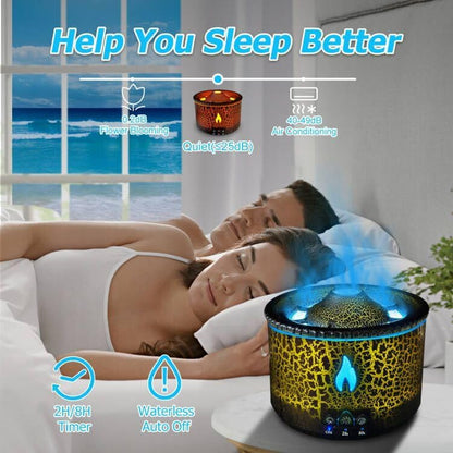 Volcano Diffuser, Essential Oil Diffuser 300Ml Volcano Humidifier with Flame &amp; Volcano Mist Mode, 2 Colors, Timer, Auto Shut-Off, Remote Control, Flame Diffusers for Home Bedroom Black