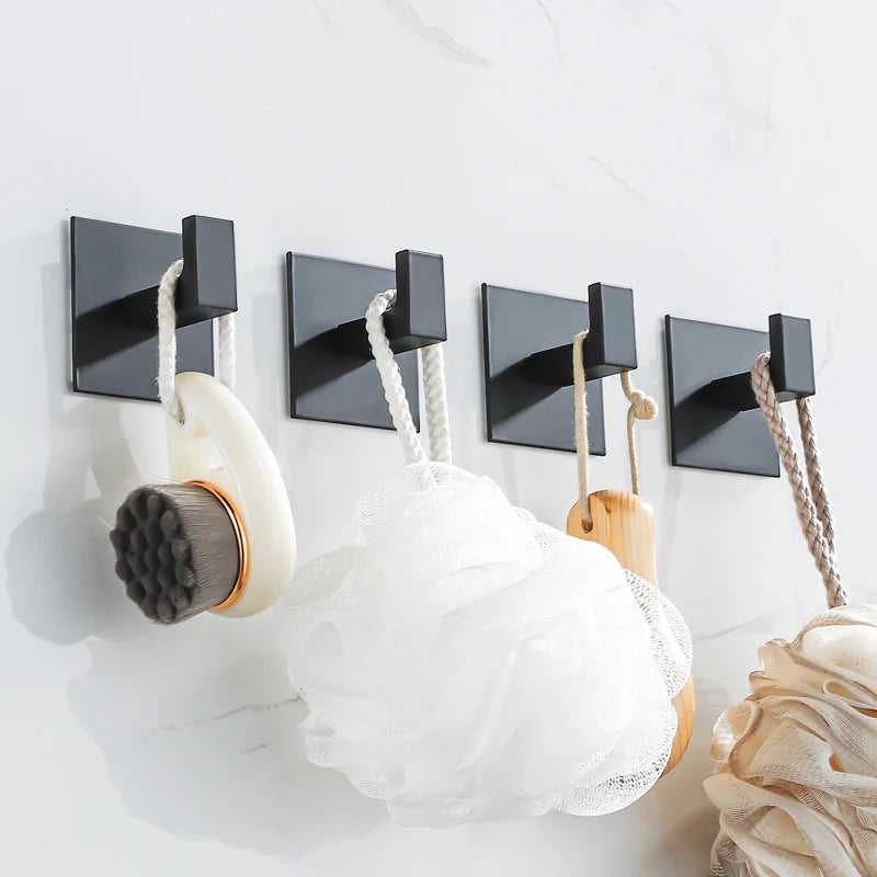 Black Self-Adhesive Wall Hooks for Hanging Keys Clothes Hanger Door 3M Robe Hook Coat Rack Towel Holder Bathroom Accessories