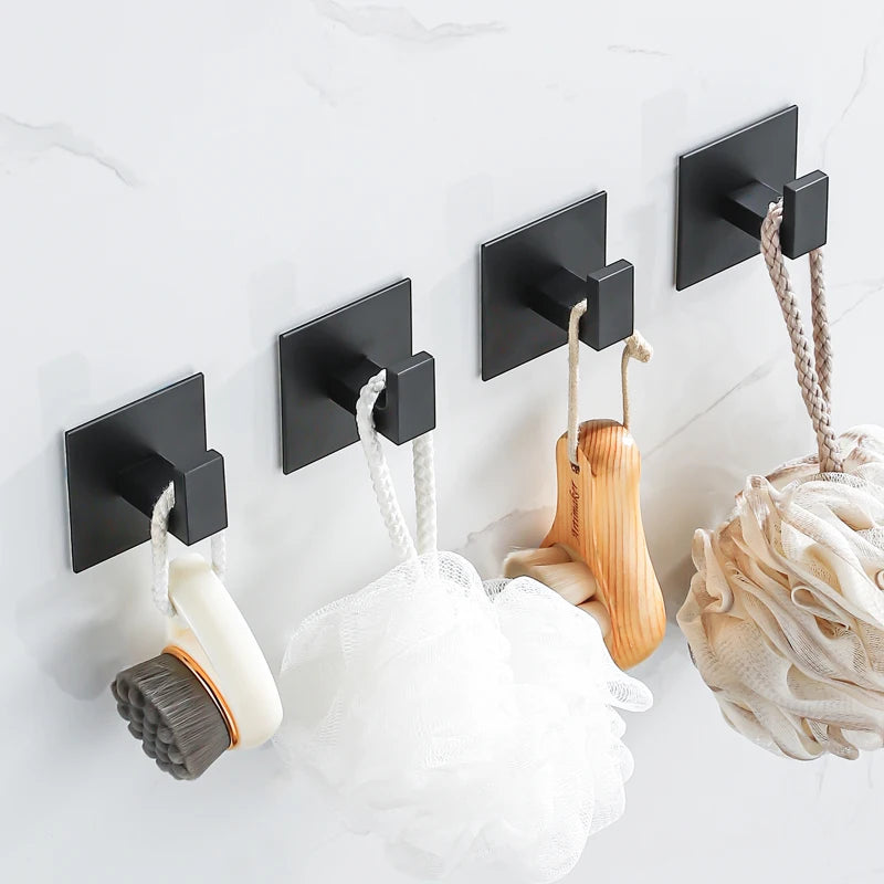 Black Self-Adhesive Wall Hooks for Hanging Keys Clothes Hanger Door 3M Robe Hook Coat Rack Towel Holder Bathroom Accessories