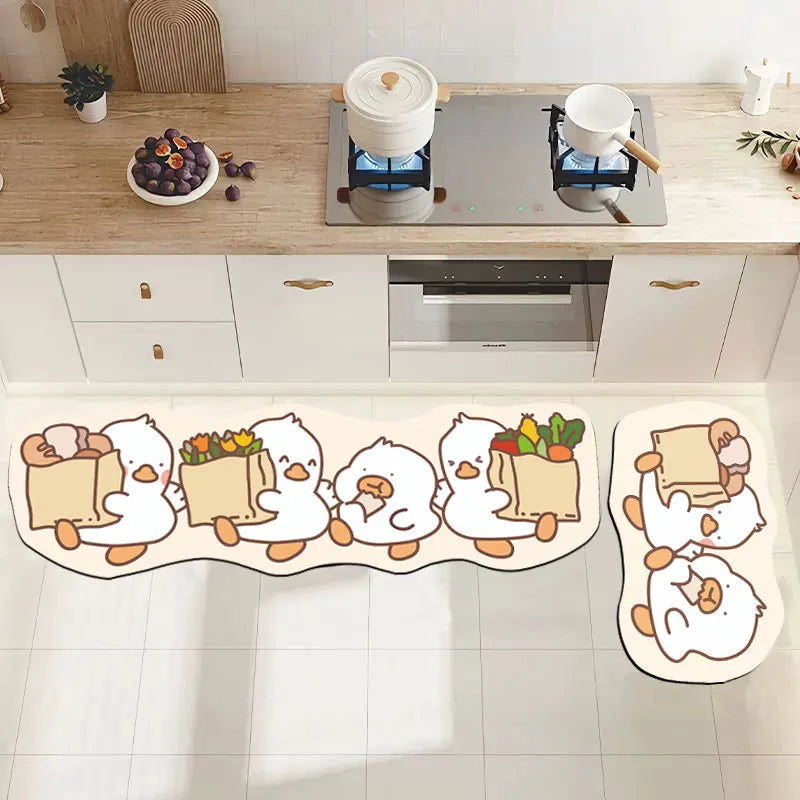 Cartoon Kitchen Carpet Absorbent Non-Slip Bathroom Floor Mats Irregular Duck Long Rugs for Living Room Balcony Matalfombra