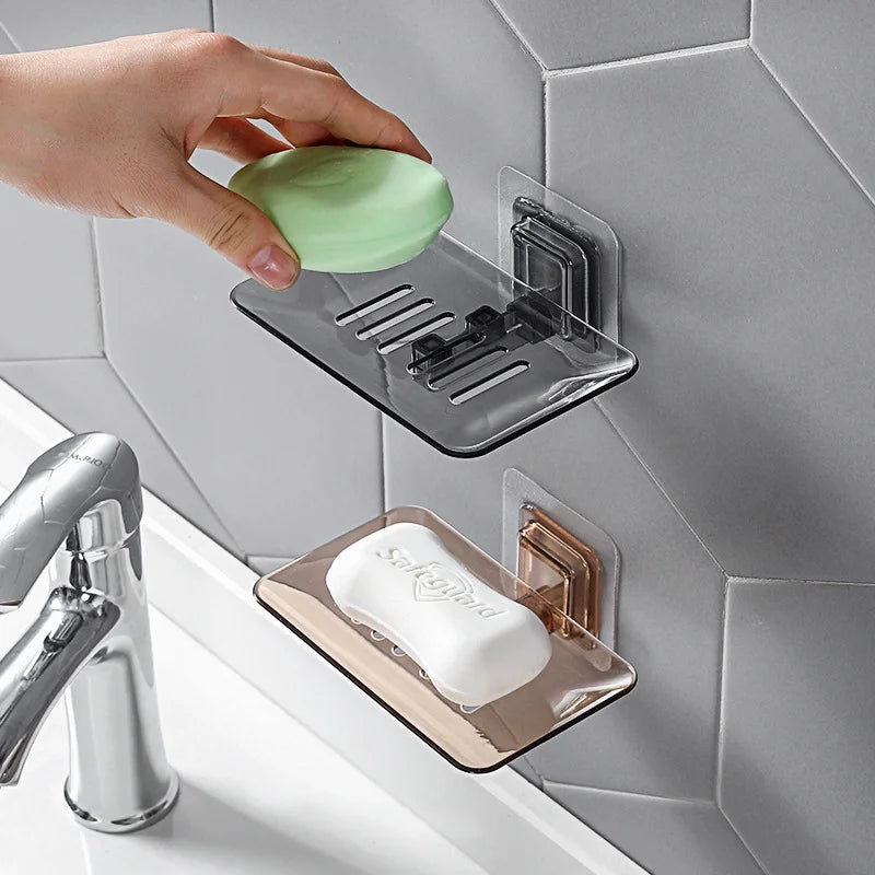 Soap Rack No Drilling Wall Mounted Double Layer Soap Holder Soap Sponge Dish Bathroom Accessories Soap Dishes Self Adhesive