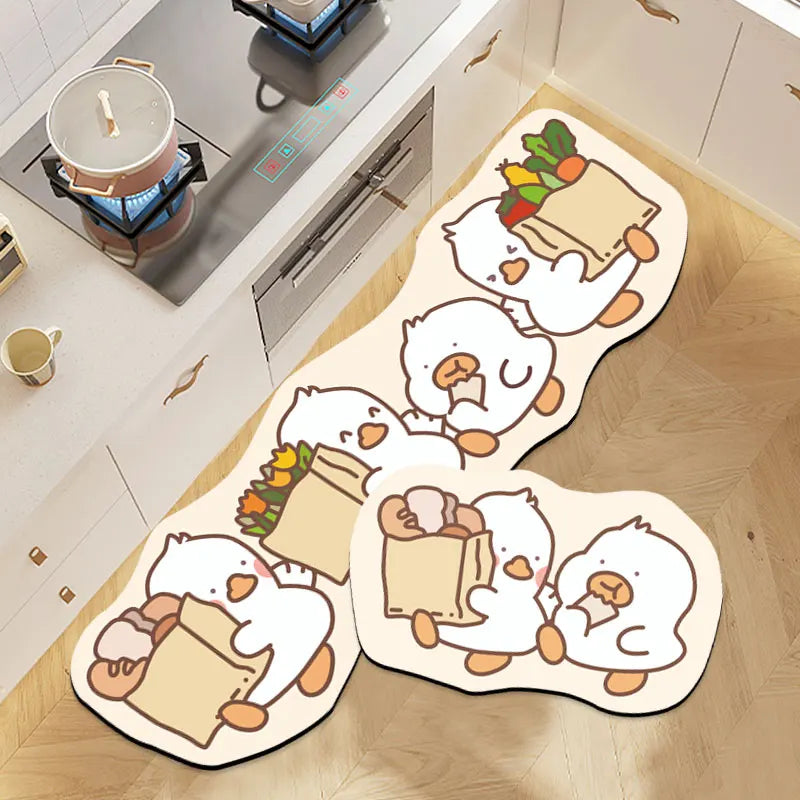 Cartoon Kitchen Carpet Absorbent Non-Slip Bathroom Floor Mats Irregular Duck Long Rugs for Living Room Balcony Matalfombra