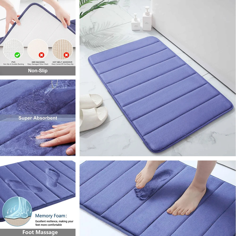 Super Absorbent Bath Mat Memory Foam Carpet Non-Slip Bathroom Rug Bathtub Side Floor Rugs Shower Room Doormat Toilet Footpad